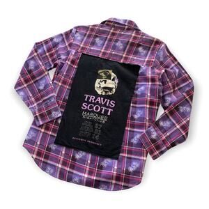 Via Penny Lane Reworked | Travis Scott Graphic Purple Plaid Button Up Flannel M